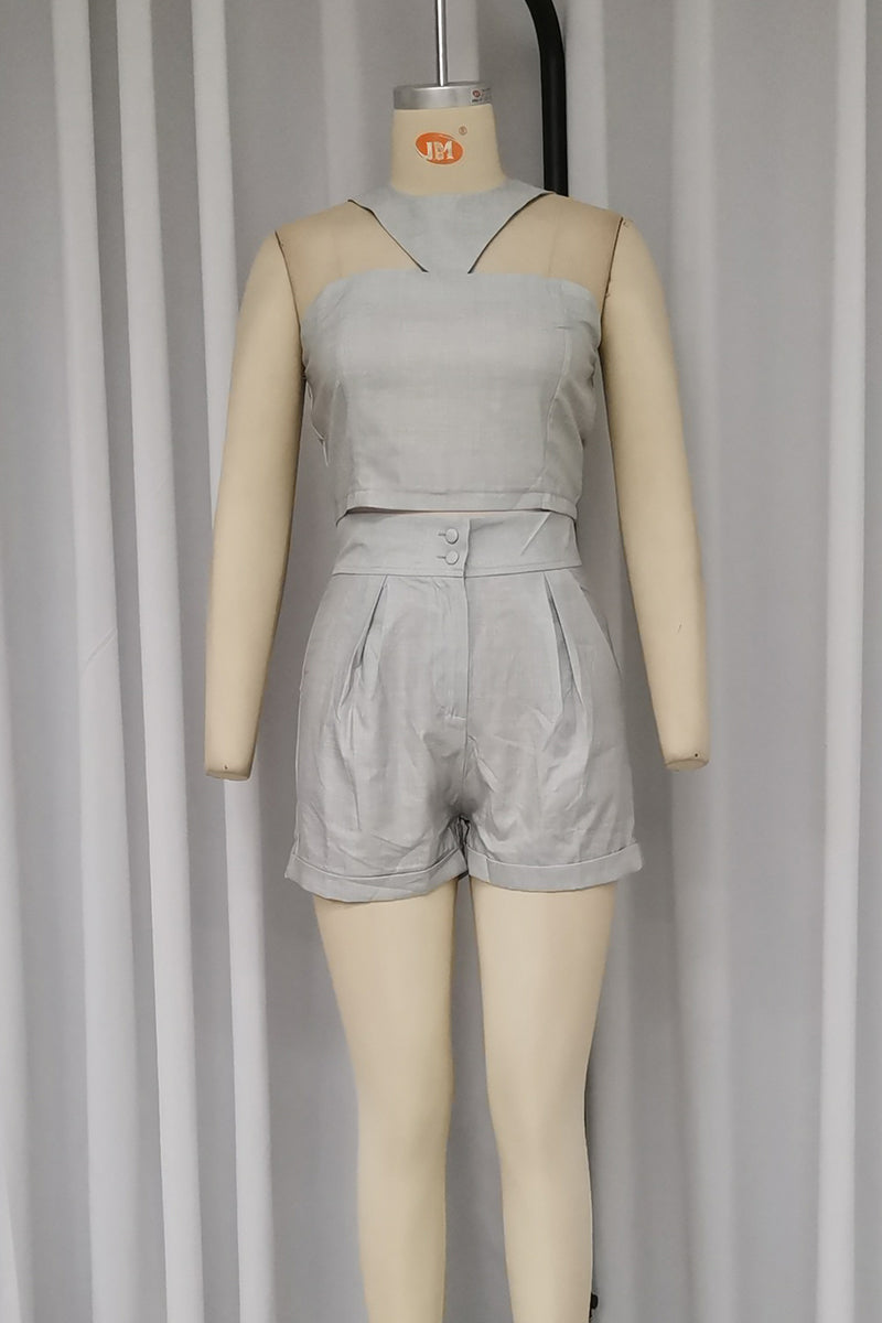 Madison® | Casual street, solid color, pocket buttons, irregular zipper, halter neck, sleeveless, two piece