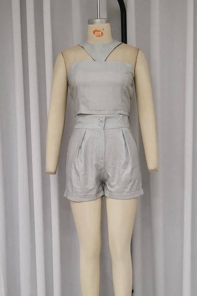 Madison® | Casual street, solid color, pocket buttons, irregular zipper, halter neck, sleeveless, two piece