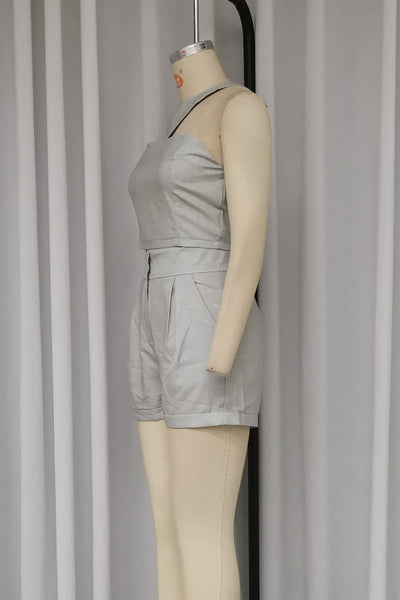 Madison® | Casual street, solid color, pocket buttons, irregular zipper, halter neck, sleeveless, two piece