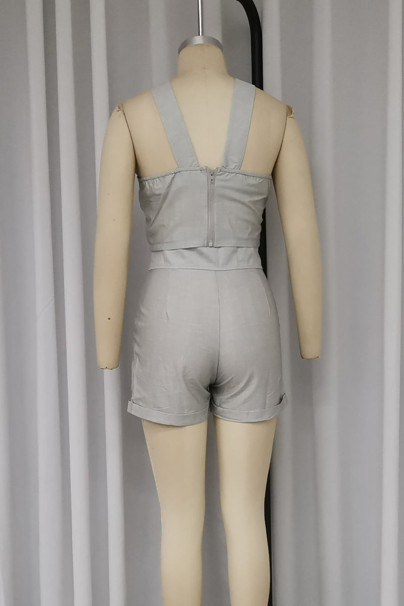 Madison® | Casual street, solid color, pocket buttons, irregular zipper, halter neck, sleeveless, two piece