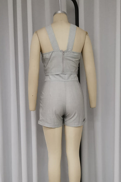 Madison® | Casual street, solid color, pocket buttons, irregular zipper, halter neck, sleeveless, two piece