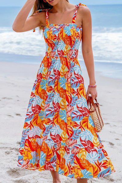 Kaitlyn® | Casual floral print lace up square neck vacation sling dresses