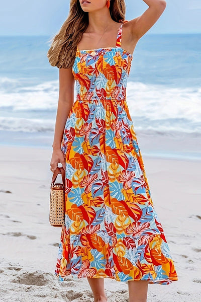 Kaitlyn® | Casual floral print lace up square neck vacation sling dresses