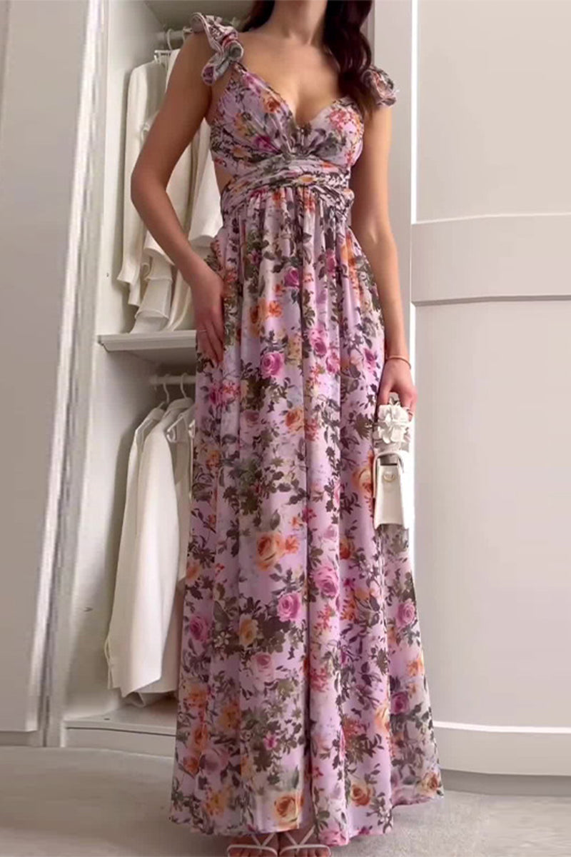 Jasmine® | Sexy holiday floral print, backless strap design, V-neck printed dresses