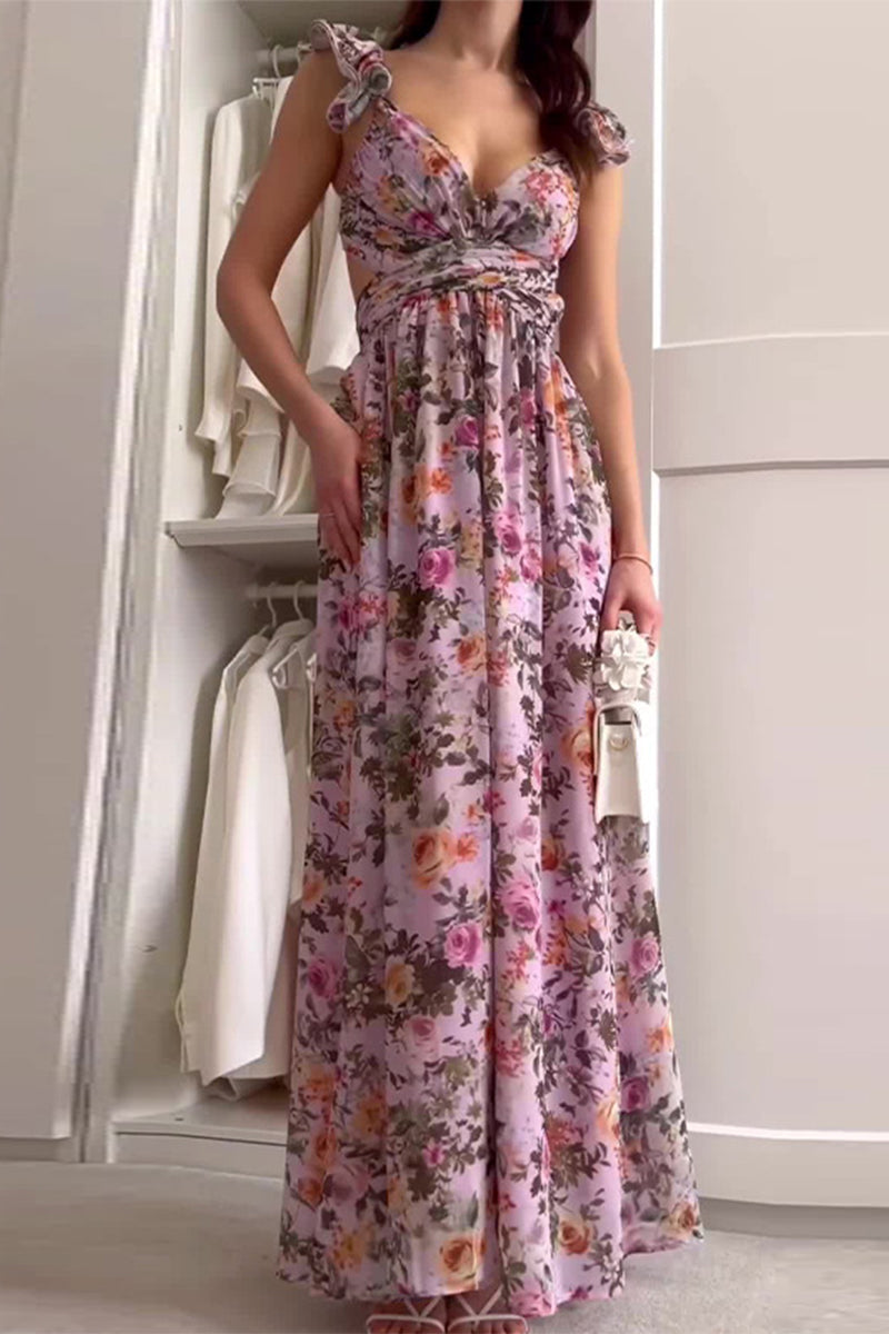 Jasmine® | Sexy holiday floral print, backless strap design, V-neck printed dresses