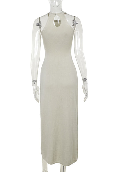Jade® | Sexy solid color sleeveless halter neck knit dresses with slit