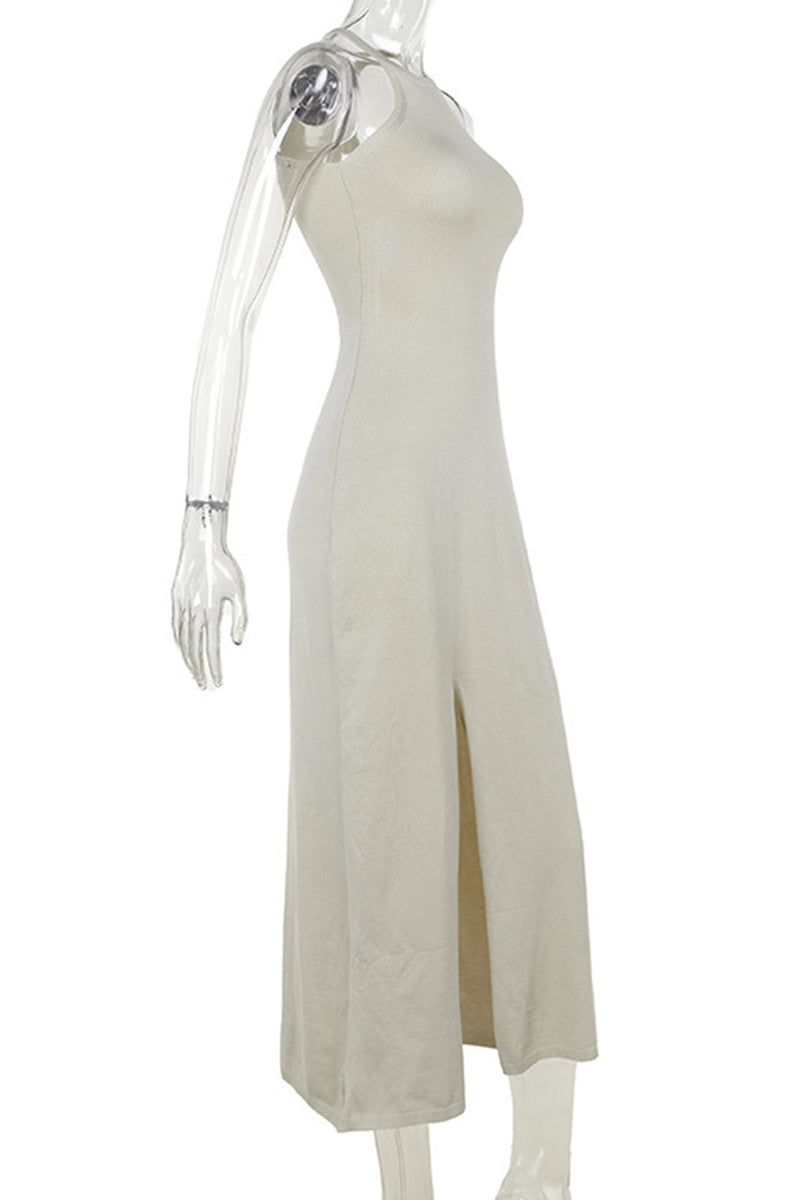 Jade® | Sexy solid color sleeveless halter neck knit dresses with slit