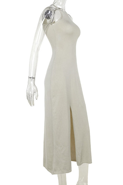 Jade® | Sexy solid color sleeveless halter neck knit dresses with slit