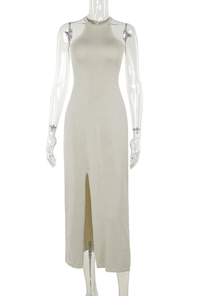 Jade® | Sexy solid color sleeveless halter neck knit dresses with slit