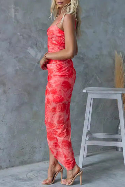 Diana® | Sexy Holiday Floral Slit Irregular Contrast Sling Dresses