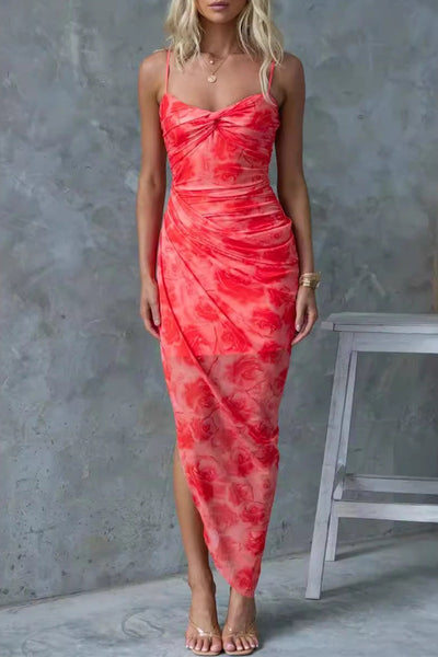 Diana® | Sexy Holiday Floral Slit Irregular Contrast Sling Dresses