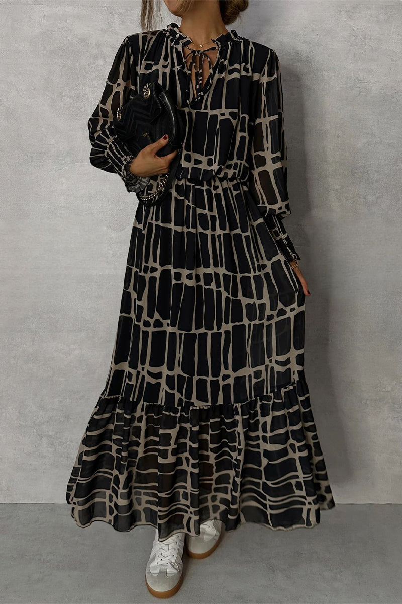 Christina® | Elegant A-line lace-up dresses with geometric print and O-neck