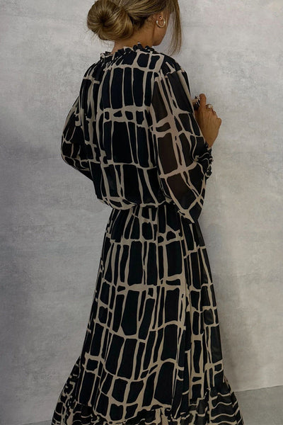 Christina® | Elegant A-line lace-up dresses with geometric print and O-neck