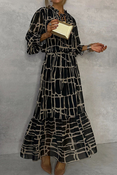 Christina® | Elegant A-line lace-up dresses with geometric print and O-neck