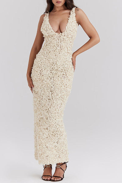 Chloe® | Sexy solid color floral shape dresses with V-neck and one-tier skirt