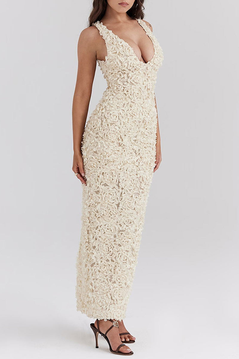 Chloe® | Sexy solid color floral shape dresses with V-neck and one-tier skirt