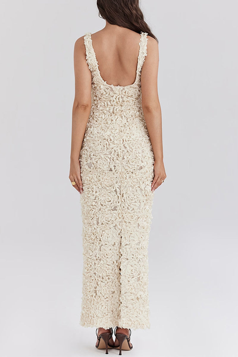 Chloe® | Sexy solid color floral shape dresses with V-neck and one-tier skirt