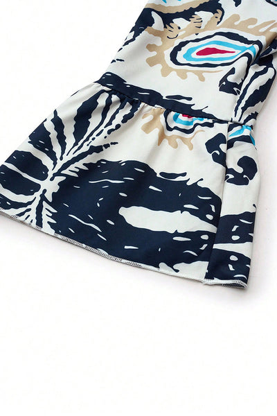 Yasmin® | Casual Daily National Totem Print Patchwork Ruffles V-neck A-line Dresses