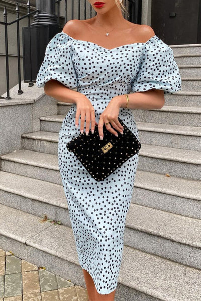 Anya® | Casual, off-the-shoulder basic dresses with short sleeves and polka dot print