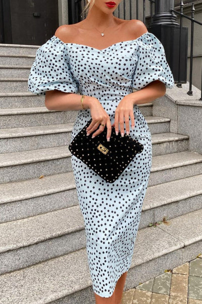 Anya® | Casual, off-the-shoulder basic dresses with short sleeves and polka dot print