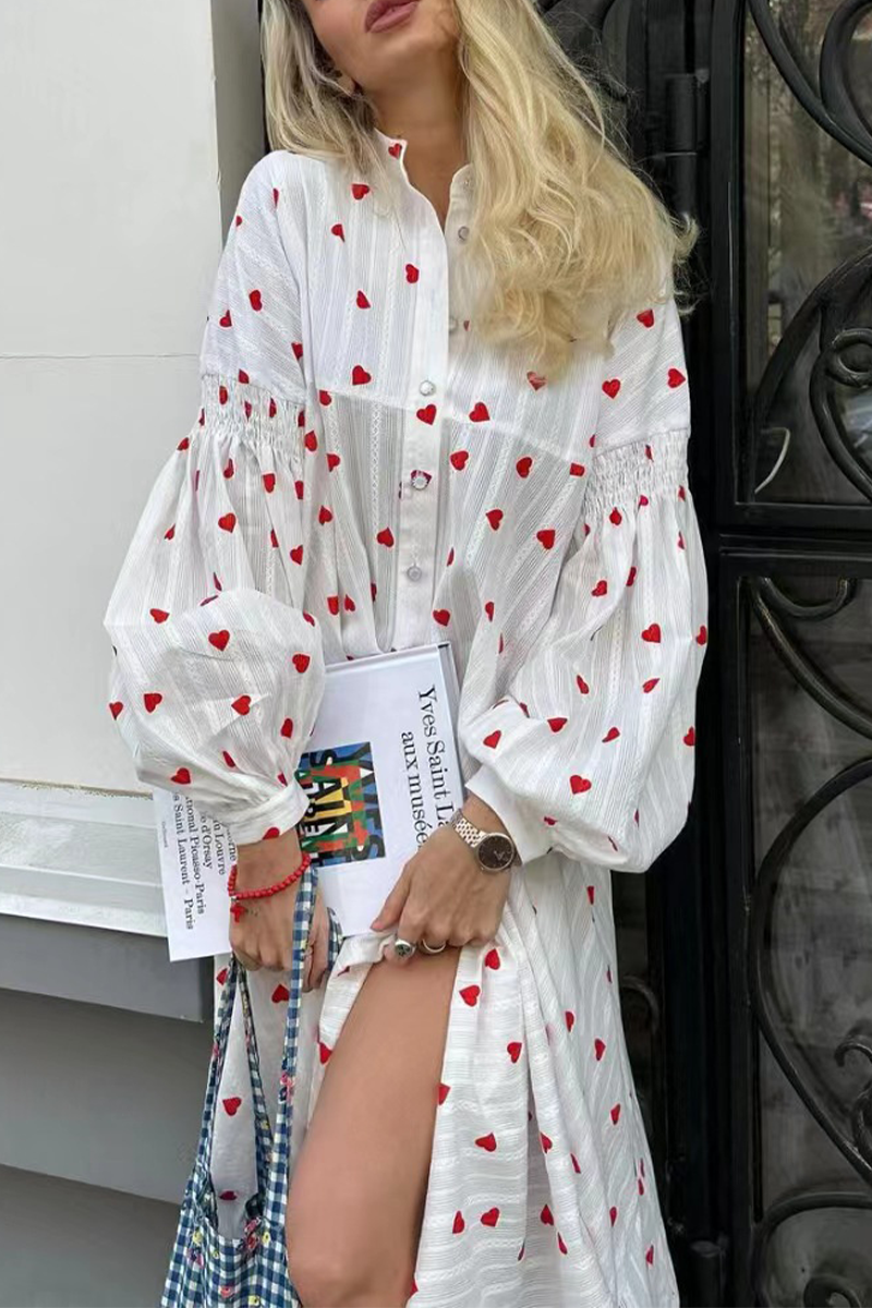 Chiara® | Casual A-line dresses with street love print and buckle with stand-up collar