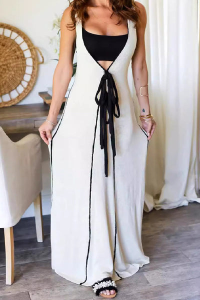 Alba® | Casual long dresses with patchwork belt and V-neck