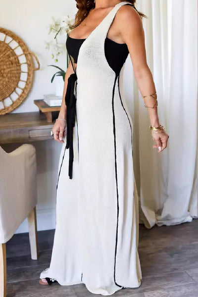 Alba® | Casual long dresses with patchwork belt and V-neck