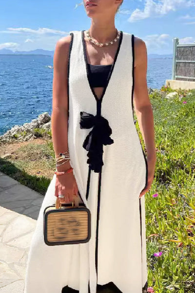 Alba® | Casual long dresses with patchwork belt and V-neck