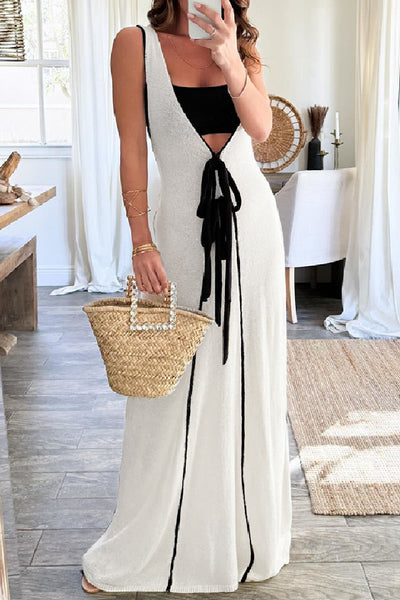 Alba® | Casual long dresses with patchwork belt and V-neck