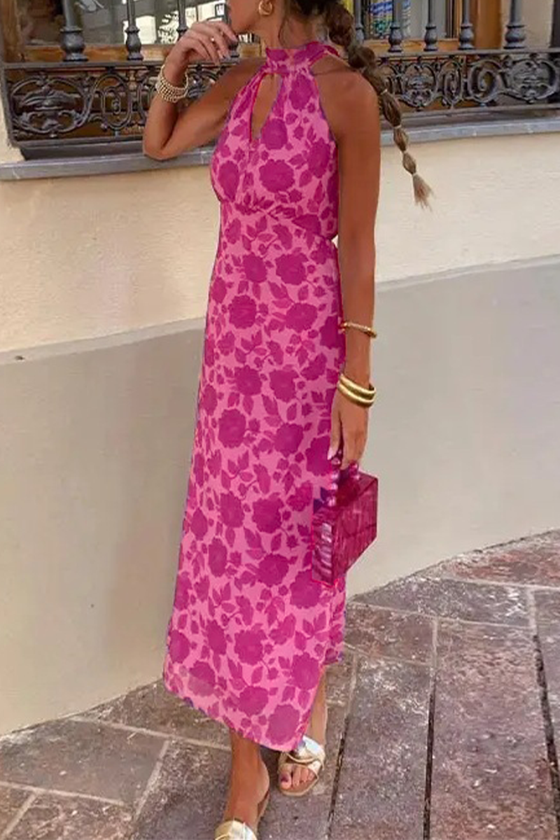 Camila® | Sexy Celebrity Dresses Floral Print Backless Halter Neck One Tier Skirt