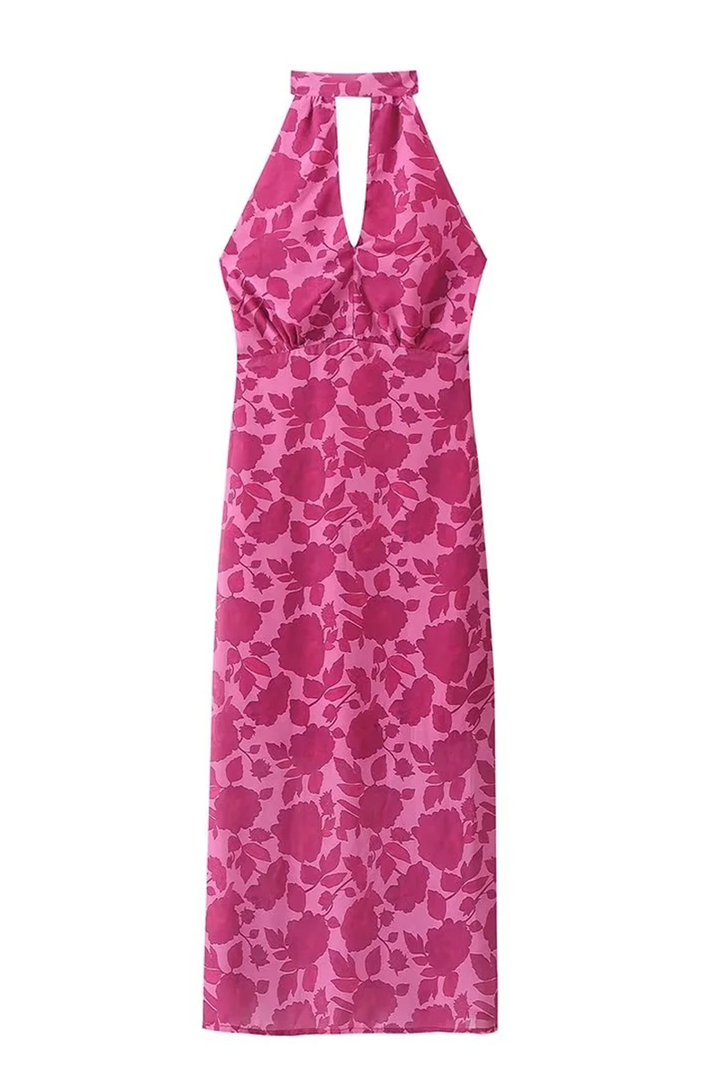 Camila® | Sexy Celebrity Dresses Floral Print Backless Halter Neck One Tier Skirt