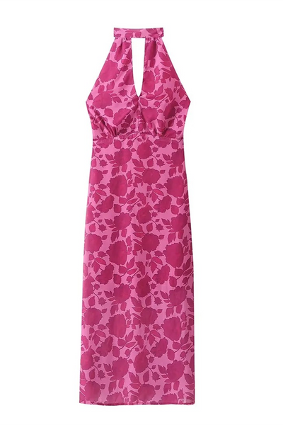 Camila® | Sexy Celebrity Dresses Floral Print Backless Halter Neck One Tier Skirt