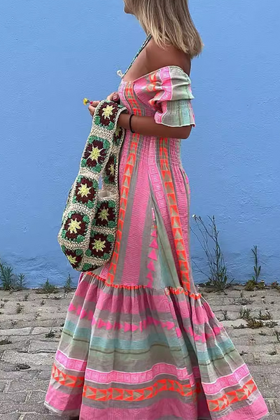 Eliana® | Casual A-line dresses with contrast boho geometric print and square neckline