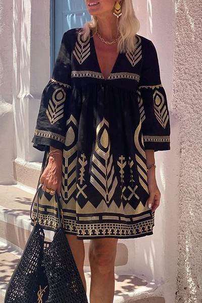 Daisy® | Casual A-line dresses with geometric print and V-neck