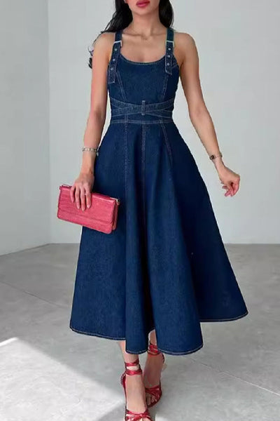 Mila® | Casual Solid Color Sleeveless Scoop Neck Bodycon Denim Dresses