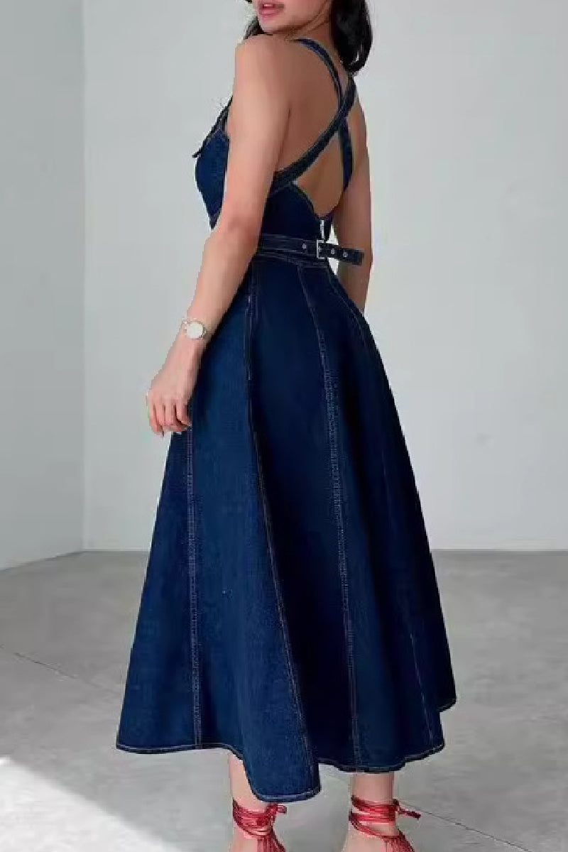 Mila® | Casual Solid Color Sleeveless Scoop Neck Bodycon Denim Dresses