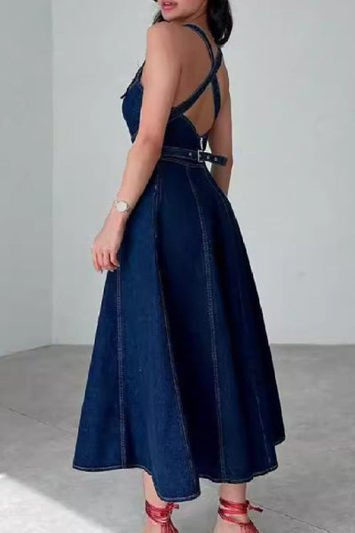 Mila® | Casual Solid Color Sleeveless Scoop Neck Bodycon Denim Dresses