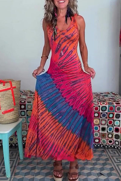Aurora® | Sexy holiday dresses with tie-dye print and strap design and contrast scoop neckline