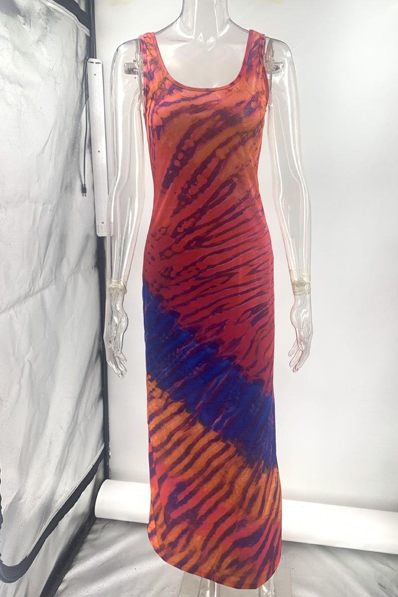 Aurora® | Sexy holiday dresses with tie-dye print and strap design and contrast scoop neckline