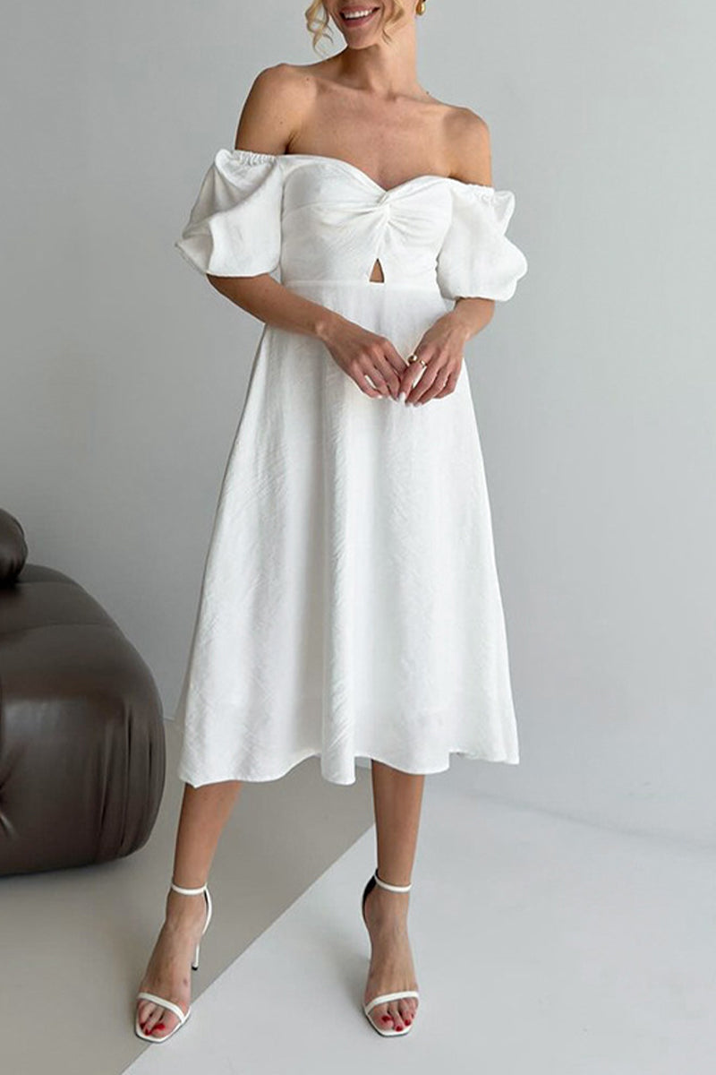 Hannah® | Elegant solid color A-line off-the-shoulder dresses with ruffles