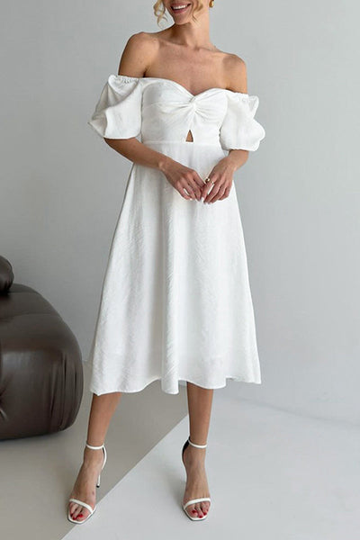 Hannah® | Elegant solid color A-line off-the-shoulder dresses with ruffles