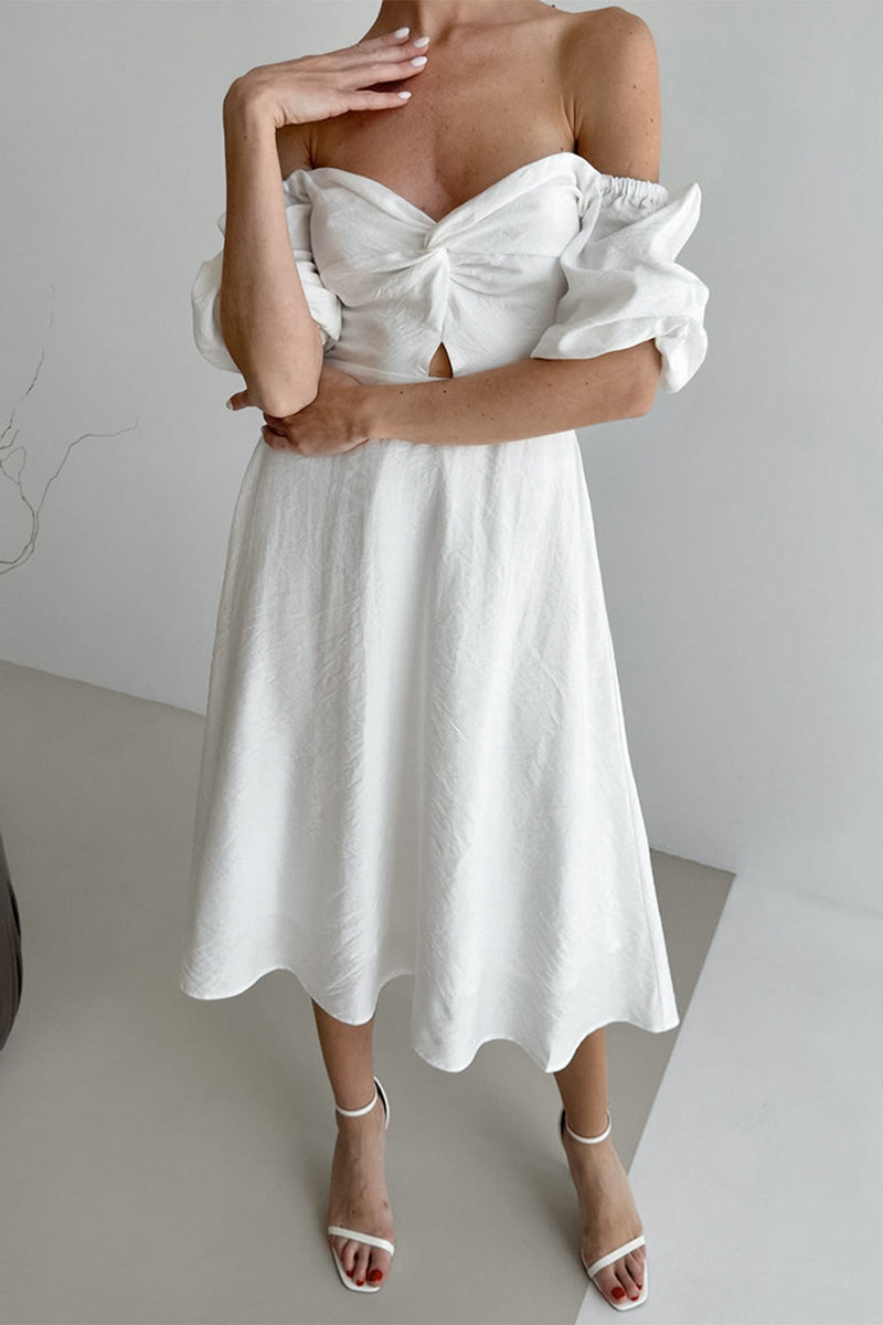 Hannah® | Elegant solid color A-line off-the-shoulder dresses with ruffles