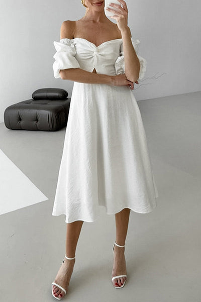 Hannah® | Elegant solid color A-line off-the-shoulder dresses with ruffles
