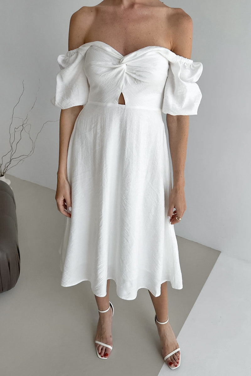 Hannah® | Elegant solid color A-line off-the-shoulder dresses with ruffles