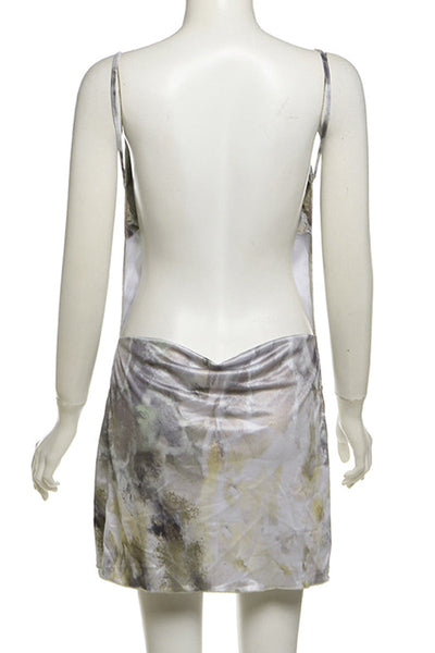 Scarlett® | Backless sling dresses with spaghetti straps and patchwork in street print