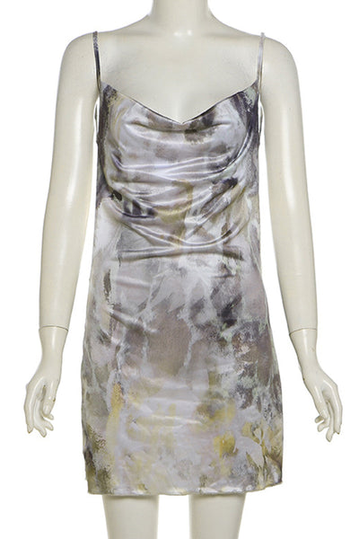 Scarlett® | Backless sling dresses with spaghetti straps and patchwork in street print