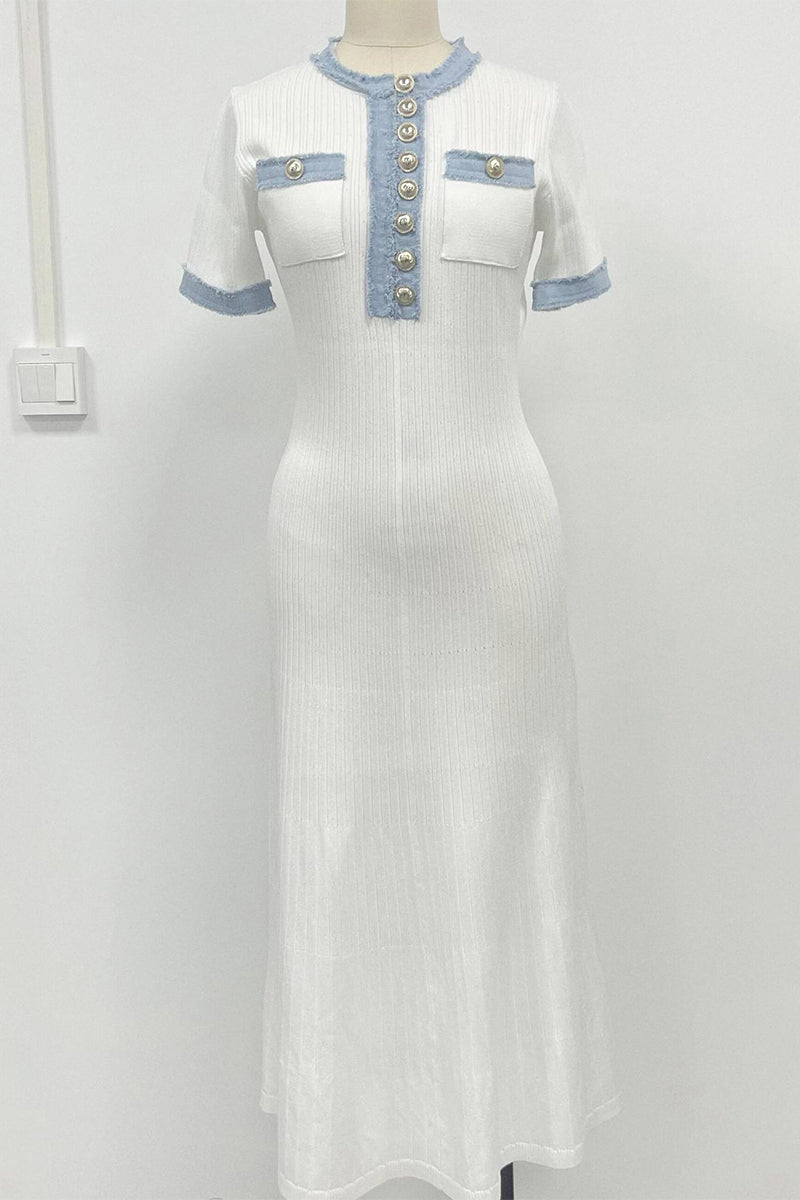 Victoria® | Elegant patchwork dresses with O-neck and plain buttons in A-line