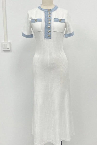 Victoria® | Elegant patchwork dresses with O-neck and plain buttons in A-line