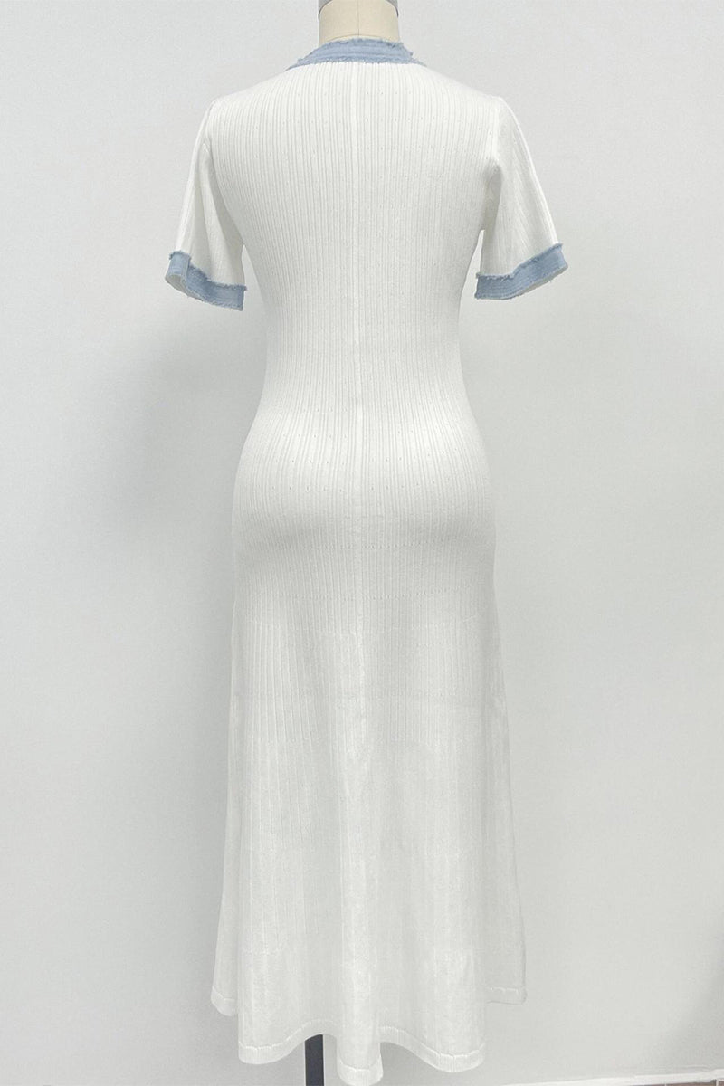 Victoria® | Elegant patchwork dresses with O-neck and plain buttons in A-line