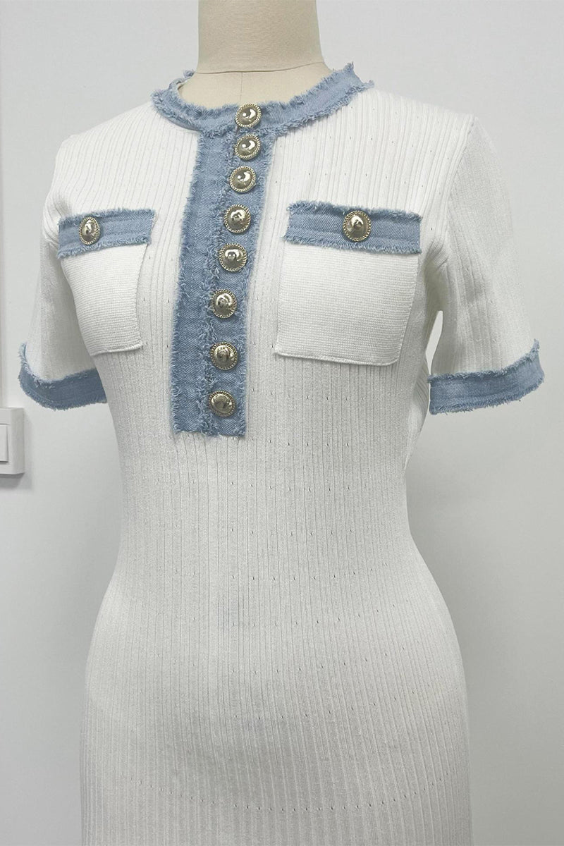 Victoria® | Elegant patchwork dresses with O-neck and plain buttons in A-line
